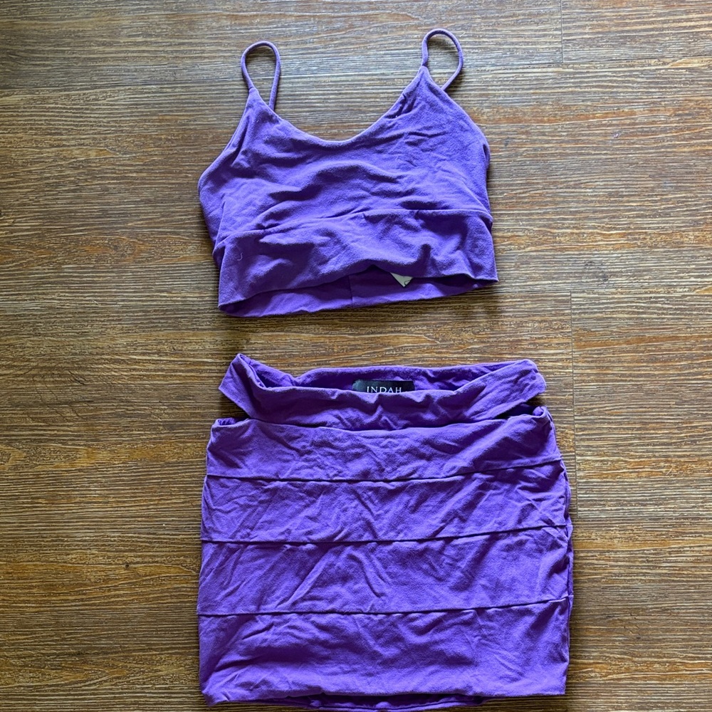 Indah Violet Ribbed Knit Skirt Set